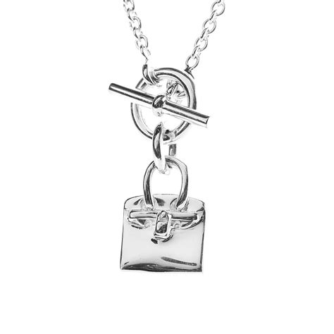 HERMES Sterling Silver Birkin Amulette Pendant Necklace 